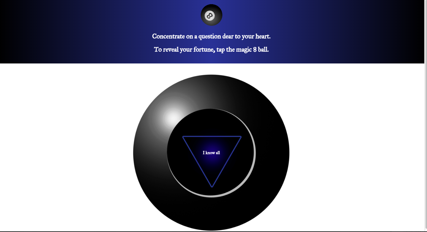 a screenshot of our magic 8 ball